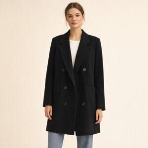 London Fog Black Double-Breasted Pea Coat Size 10 Wool Blend
